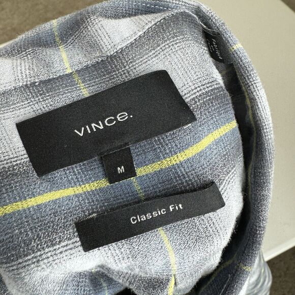Vince Mens Shirt Medium Gray Shadow Classic Fit Plaid Flannel Country Preppy - Picture 9 of 12